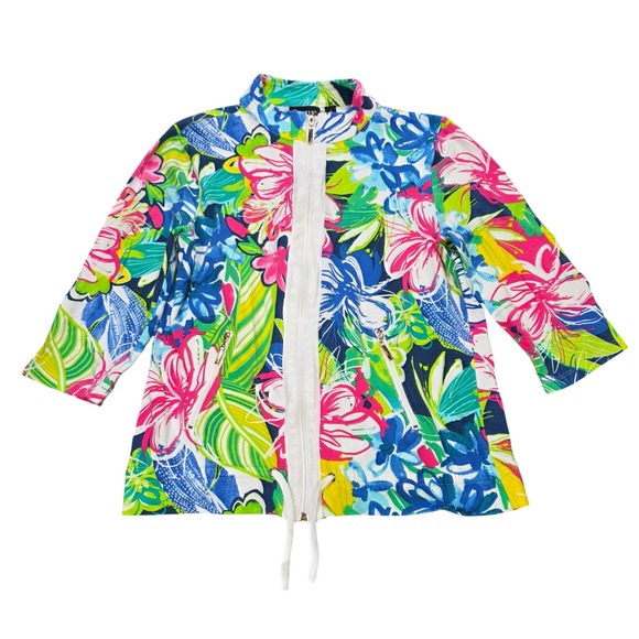 Onque Casuals Jackets & Blazers - Onque Casual Floral Full Zip Jacket Top Women's Size S Multi-Color 3/4 Sleeve